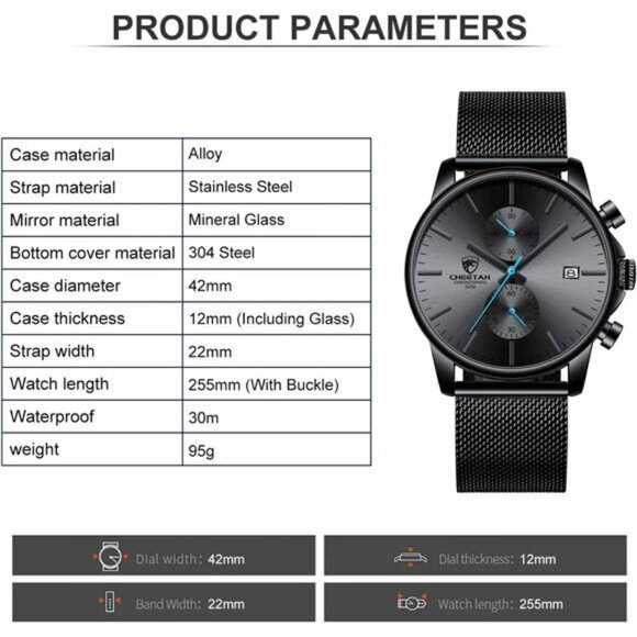 Mens Watch Fashion Sleek Minimalist Quartz Analog Mesh Stainless Steel - Picture 5 of 7